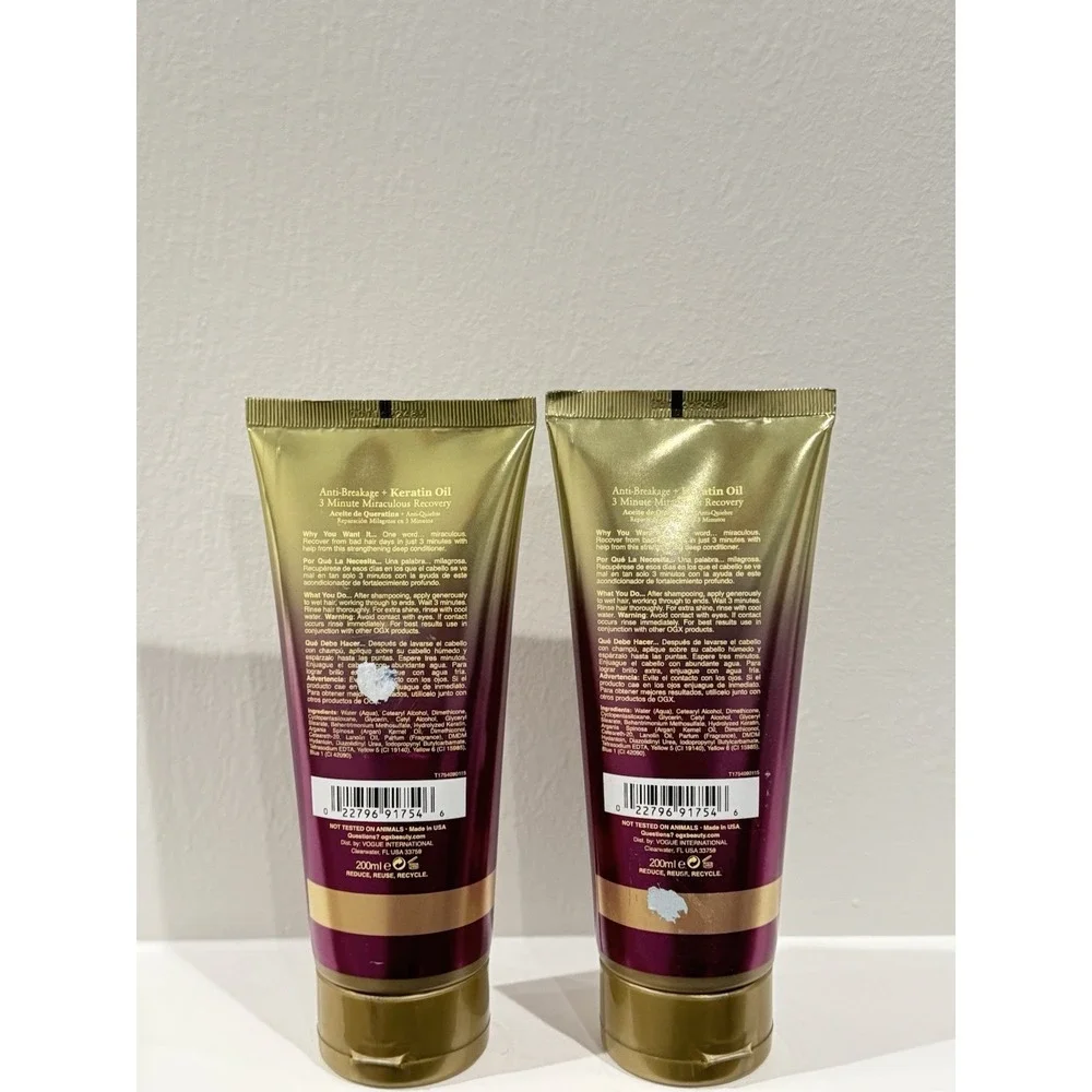 OGX Anti-Breakage Keratin Oil 3 minute Miraculous Recovery 6.7Oz Set of 2 NEW